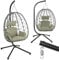 Makika Hängesessel mit Gestell höhenverstellbar Indoor & Outdoor inkl. Kissen - Korbhängesessel bis 150 kg Garten Schaukel aus Polyrattan faltbar ergonomisch - Wohnzimmer Balkon Terrasse in Grün/Grau