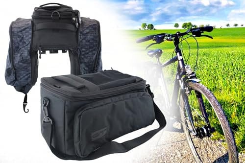 BISOMO Fahrrad Gepäckträgertasche 32L Via Back mit MIK Adapter 35 x 20 x 27cm, ausklappbare Seitentaschen, Fahrradtasche, Schultergurt, Regenhaube
