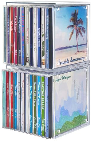 STORi Stackable Clear Plastic CD Organizers (2 Pack) Cube Jewel Case Holders Perfect for Theatre Room | Holds up to 12 CD Cases per Organizer | Made in USA