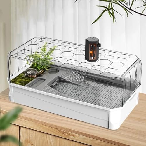 Terrarium Schildkröte - Schildkröten Terrarium Zubehör Wasserschildkröten Aquarium Komplettset mit Deckel | Wasserfiltration im Kreislauf | Terrarien für Reptilien & Amphibien | Turtles-Tank Acryl(Whi