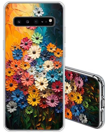 JEZSTHAI Hülle für Samsung Galaxy S10 5G Silikon Transparente Handyhülle,Stoßfeste Kratzfeste Anti-Gelb Weiche Dünne TPU Rückseite Schutzhülle für Damen,Margeriten Blumen