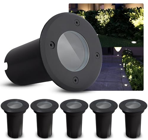SSC-LUXon 6er Set Bodenstrahler KALPA schwarz 230V IP67 spritzwassergeschützt, befahrbar & rostbeständig - Optimal für Pfade, Terrassen & Außenbereiche