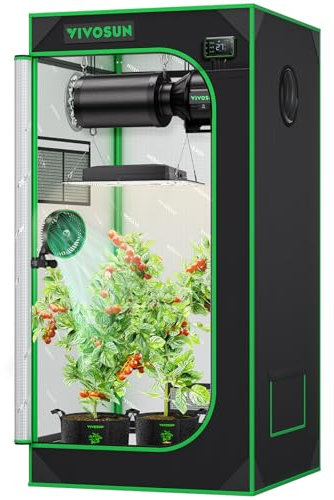 VIVOSUN Growzelt 60x60x120cm Grow Tent aus hochreflektierendes Mylar mit Sichtfenster und Bodenwanne für Hydroponik und Indoor-Anbau S224 Grow Zelt passend für VS1000
