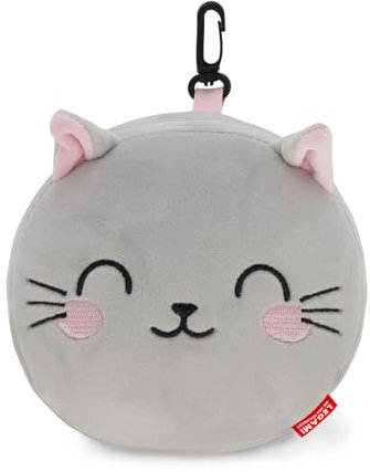 Legami - Reisekissen mit Nachtmaske, KittyZip-Verschluss, platzsparend, Haken für bequemen Transport, kleine Tasche auf der Rückseite, 16 x 16 cm, Grau