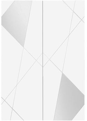 AltoBuy Oriana - Meuble d'entrée 2 Portes 4 étagères Blanc Laqué avec Sérigraphies et Miroirs