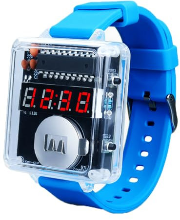 DIY Elektronik-Uhr Bausatz, 4-stelliger LED-Anzeige Löt Bausatz, 10s Auto-Schlafmodus, Silikonarmband & Durchsichtigem Gehäuse, Löten Lernen Lernprojekt für Elektronik-Einsteiger
