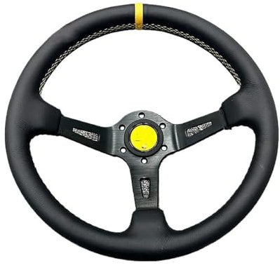 Volante Sportivo Auto,Volante a Calice Volante universale in pelle da 13 pollici Volante profondo Accessori Auto﻿(Yellow)