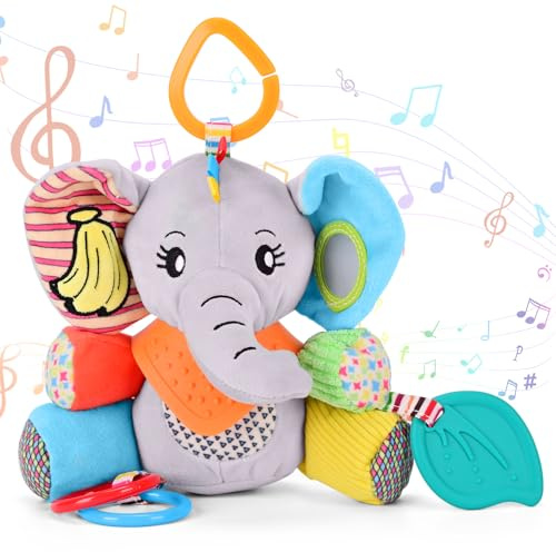 Baby Spielzeug Elefant mit abnehmbarer touch-sensitive Soundbox (30 Klänge), abnehmbarer Schürze, Kauknochen, Rassel, BB-Spielzeug, Spiegel für 0-12 Monate | Anstoßfahrzeugen, Autositzen, Tragetasche