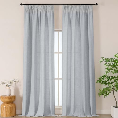 Simplebrand Grau extra Lange Boho Gardinen in Leinenoptik, 2er Set H 300 x B 140 cm, halbtransparente Gardinen mit Kräuselband für Schiene, für Wohnzimmer & Schlafzimmer