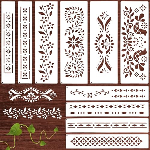 10 Stück Möbeldekoration Schablonen,Blumenschablonen zum Malen,Wiederverwendbare Malen Schablone,Wandgestaltung Eckrand-Schablonen für DIY Holz,Wand,Handwerk,Leinwand,Stoff,Heimdekoration