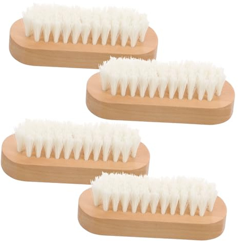 ULTECHNOVO 4Pcs Wooden Nail Brushes Double-sided Fingernail Cleaner with Bristles for Hand Pedicure Scrubbing Dirt Removal Suitable for Daily Use and Nail Art Maintenance Random Color