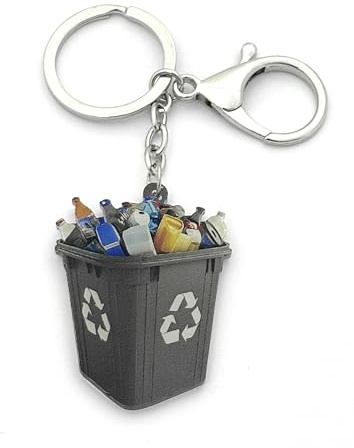 FizzyButton Gifts Recycling Wheelie Bin Keyring Key Ring and Lobster Clasp with Acrylic Charm