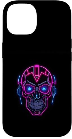 Custodia per iPhone 14 Cyberpunk Skull Cuffie Vaporwave Tech Design