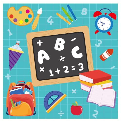 100 Stück Servietten Einschulung mit ABC-Motiv 33x33 cm | 2026 Schulanfang Deko, Motiv mit Tafel, Rucksack, Schultüte, Tischdeko für Einschulungsfeier, geeignet für Jungen und Mädchen