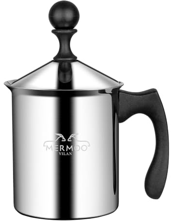 MERMOO YILAN Manual Milk Frother Stainless Steel Stovetop Foamer 800ml | Both for Warm &Cold Milk|Easy to Clean| Easy to Use|For Latte Art& Cappuccinos