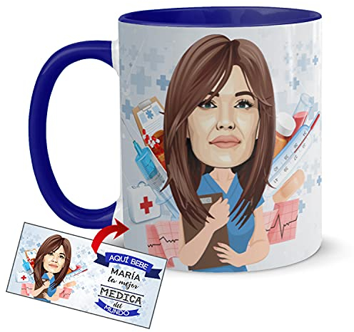 Kembilove Tazas Desayuno con Caricaturas Personalizadas y Nombre – Tazas de café Personalizadas Aquí Bebe la Mejor Médica del Mundo – Regalos Originales Profesiones