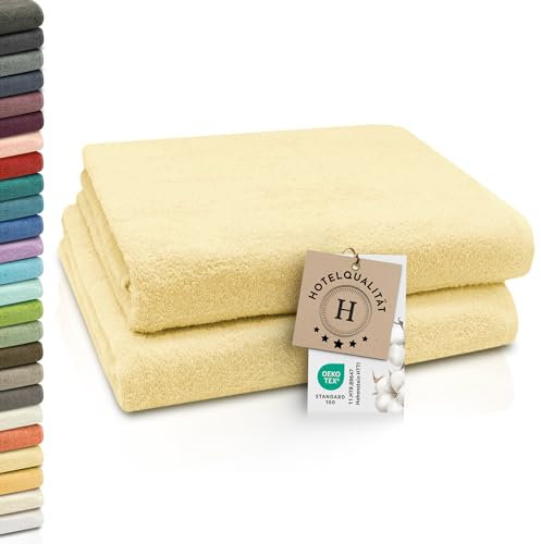 ZOLLNER 2er Set Badetücher - weiche und saugstarke Duschtücher - waschbar bis 95°C - Baumwolle - 100x150 cm in gelb