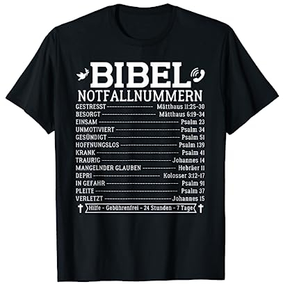 Bibel Notfallnummern Lustiges Bibelverse Taufe Christliche Halbarm T-Shirt