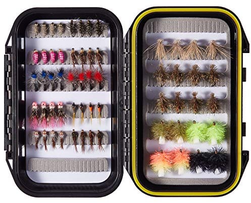 Bassdash Fly Fishing Lures Kit with Box Nymph Beadhead Wet Fishing Dry Flies for Trout Bass Salmon (60pcs barbless trout/grayling flies)