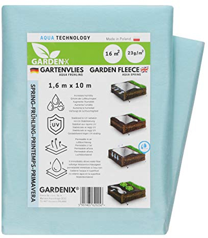 GARDENIX Frostschutz Pflanzen Wachstumsvlies - Gartenvlies Hochbeet 1.6m x 10m für Pflanzen Abdeckung, Vlies, Folie Frühbeet 23g/m², Abdeckvlies, Gartenvlies Winterschutzvlies, Windschutz, Lochfolie