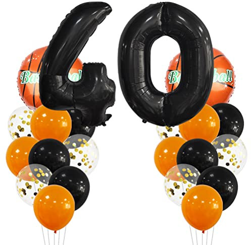 MiaLover Großer Basketball-Ballon Geburtstagsdeko 40 Jahre Geburtstagsdeko Zahl 40 Luftballon Folienballon Orange Schwarz Luftballon für Basketball Motto Feier Party Geburtstag Memorial Day Deko