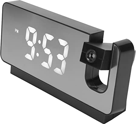 LED Projektionswecker für Schlafzimmer, Digitaluhr mit 180° Drehbarem Projektor, Anzeige von Uhrzeit, Datum, Temperatur, Projektion an Deckenwand, USB Ladeanschluss (Schwarz)