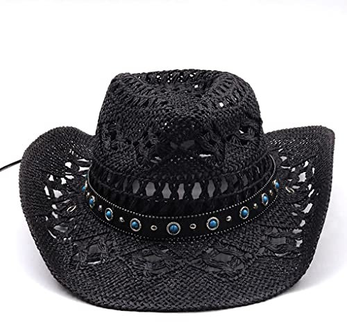 YIUPEDRFG Chapeau de pailles de cow-boy pour femme Chapeau de protection à large bord Crème de pêche, Noir, M (56-58 cm)