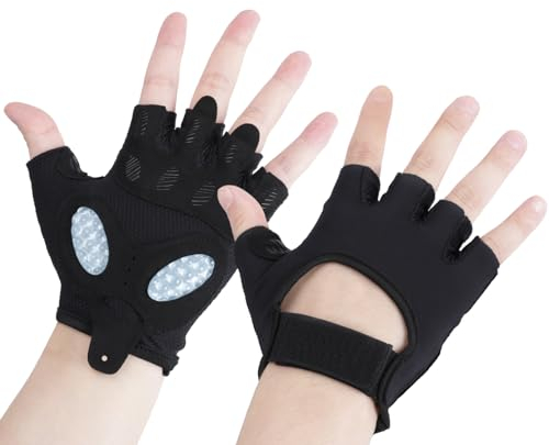 DoocliB Damen Fitness Handschuhe, Rutschfester Silikon,Sporthandschuhe für Damen,Atmungsaktive Trainingshandschuhe mit Mikrofasergewebe, Gym Gloves (Schwarz-M)
