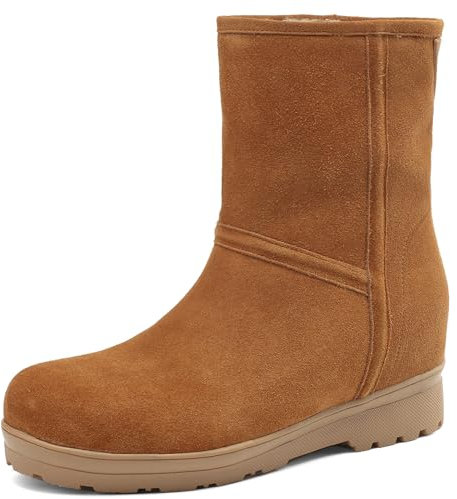Smilice Stivaletti da donna in pelle con punta rotonda Stivali da neve con zeppa, marrone, 38 EU