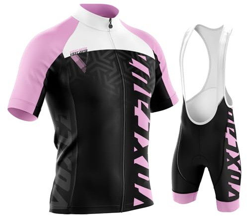 Rennrad Trikot Herren Set,Atmungsaktiv Und Schnelltrocknend Herren-Radtrikot Radhosen Für Männer Mit 9D-Gel-Pad (Pink,XXL)