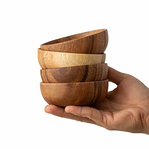 muso wood Wooden Dipping Bowls, 4 Pack Sauce Bowls, 2.5 oz Sauce Dish, Acacia Wood Sauce Bowls for Ketchup, Barbecue Sauce, Dressings, Appetizers