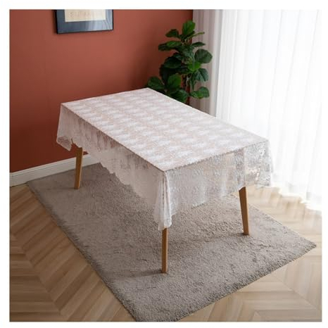 AMDXD Tischdecke 130x300CM, Gestickt Spitze Blumen Tischtücher Polyester, Geburtstag Tischdeko Junge Dauerhaft Kratzfest für Esszimmer, Garten, Party, Hochzeiten oder Haushalt, Weiß
