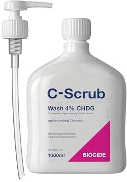 C-Scrub Wash Chlorhexidine 4% w/v | 1000ml | Anti-Microbial Hand, Skin Cleanser | Pump Dispenser | Antibacterial Wash