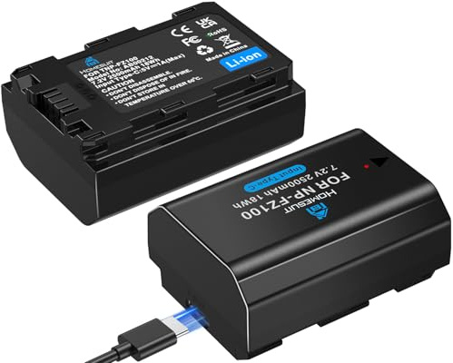 Homesuit NP-FZ100 Akku 2500mAh und 2-in-1 Typ-C Ladekabel Direktladefähige für Sony ZV-E1 FX3 FX30 A7RIII V IV A7SIII A7III IV A7C A6600 A6700 A1 A9 A9II A9III 9R 9R II 9S Kameras (2er-Pack)