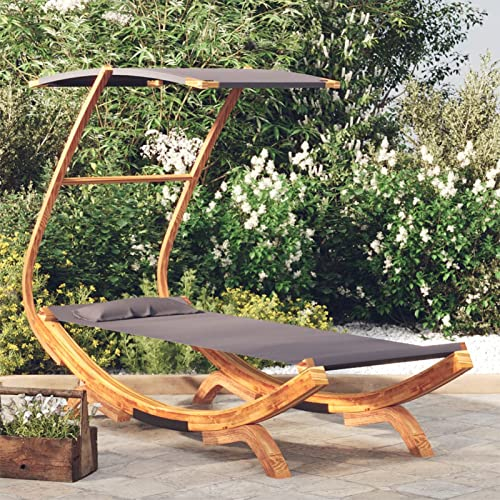 ZJHESXV Hängematte Sonnenliege Holz Loungebett mit Dach Gartenmöbel Loungebett Outdoor Hängeliege Schwebeliege Gartenliege Sonnenliege Draußen 100x190x134 cm Bugholz Massiv Anthrazit