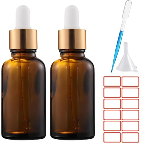 SuQurtom Amber Glass Dropper Bottles 30ml - 2pcs UV Protective Leak-Proof Bottles, Reusable Travel Containers for Essential Oils, Tinctures, Aromatherapy Blends & Lab Solutions