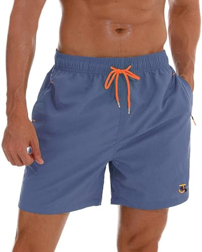 JustSun Badshorts för män med fickor vattentäta snabbtorkande jeansblå L