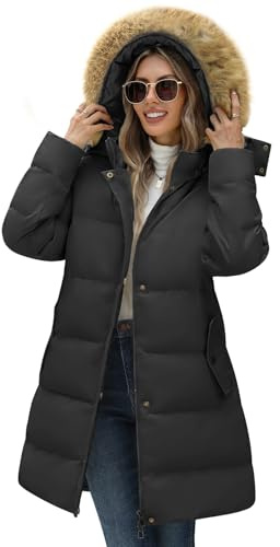 Yuson Girl Manteau Femme Hiver Chaud Veste à Capuche Long Polaire Chic Doudoune Parka Manche Longue Elegant Blouson Avec Fourrure Capuche Épais Rembourré Manteaux avec Poches en Zippé
