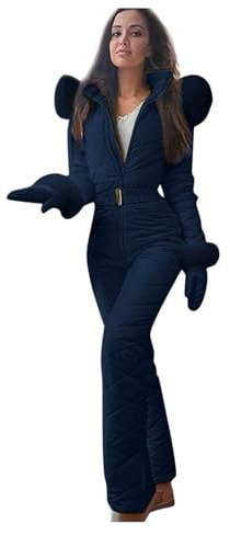 Generisch Skianzug Damen Einteiler Wasserdicht Schneeanzug Warm Gefüttert Elegant Skioverall Winter Outdoor Oversize Schneeoverall Skifahren Winddicht Skibekleidung Atmungsaktiv Jumpsuit Mit Kapuze