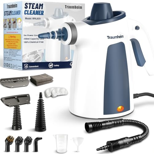 Traumheim Dampfreiniger,Handdampfreiniger für das Haus Mehrzweck mit 14-teiligem Zubehör,3 Bar Dampfdruck 350ML 1200W chemikalienfreier Dampfreiniger,Reinigung von Küche,Böden, Fliesen, Sofas