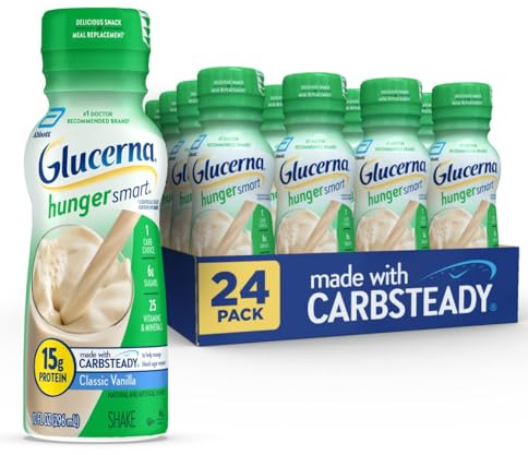 Glucerna Hunger Smart Shake, to Help Manage Blood Sugar, Homemade Vanilla, 10 fl oz, 24 Count