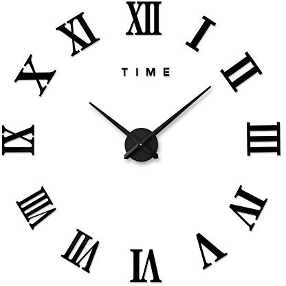 Artensky Orologi da parete Orologio numeri romani grandi Decorazione parete soggiorno Adesivo casa (Nero)