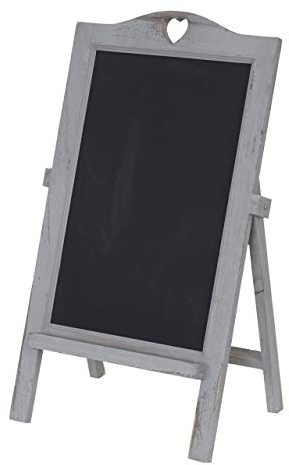 Werbetafel HWC-E51, Aufsteller Kreidetafel, 66x37x27cm Shabby-Look Vintage - grau