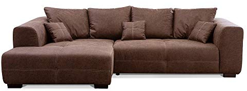 CAVADORE Ecksofa Mavericco inkl. Kissen / XXL-Eckcouch im modernen Design / Longchair links / 285 x 69 x 170 / Lederoptik cognac