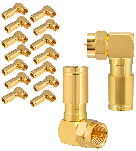 HB-DIGITAL 16x Winkel SAT Kabel Adapter F-stecker für Antennenkabel Antennenadapter Sat Kabel Koaxialkabel Steckverbinder 90° Grad Ø 6.8 – 7.2 mm Kompressionsstecker - Vergoldet