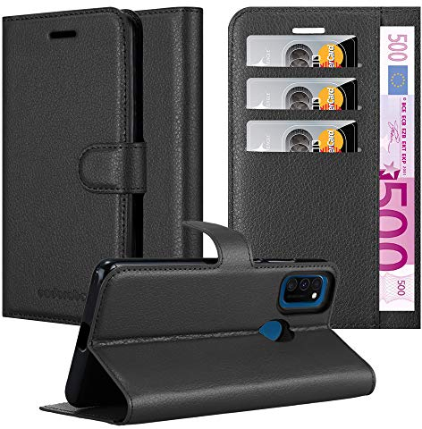 Cadorabo Hülle kompatibel mit Samsung Galaxy M21 / M30s Handyhülle aus Kunst Leder Flip Klappbare Magnetische [Standfunktion] [Kartenfächern] Cover Hülle für Galaxy M21 / M30s Tasche in Schwarz