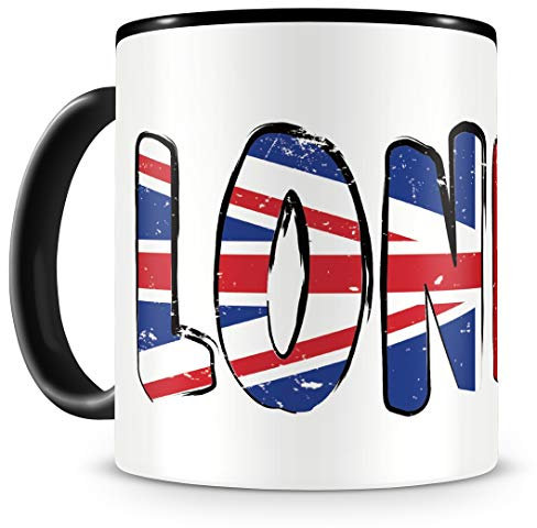 Samunshi® London Tasse mit Spruch Uk England Geschenk für Mann Frau Oma oder Opa Kaffeetasse groß Lustige Tassen zum Geburtstag schwarz 300ml