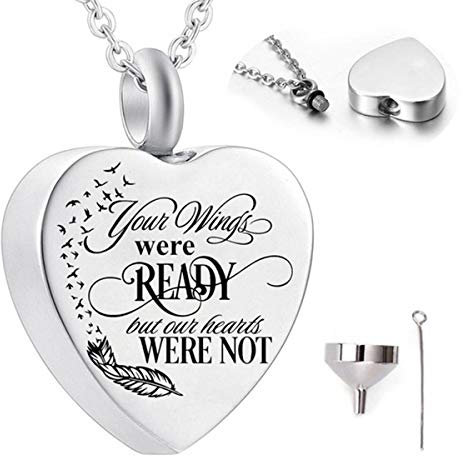SOSPIRO Heart Cremation Jewellery Urn Necklace for Ashes Engraved Memorial Keepsake Pendant Necklace, Stainless Steel Cremation Pendant Memorial Jewelry for Women/Pets