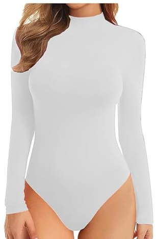 R&N FASHIONS Womens Turtle Neck Bodysuit Plain Long Sleeve Ladies Stretch Leotard Top Sizes