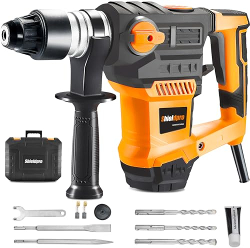 SDS-Plus Rotary Hammer Drill with Vibration Control and Safety Clutch,13 Amp Heavy Duty Demolition Hammer for Concrete-Including 3 Drill Bits,Flat Chisels, Point Chisels, Drill Chuck
